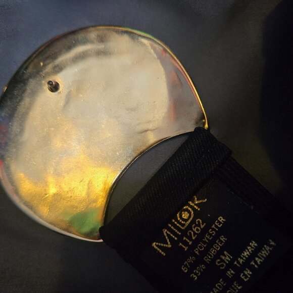 Vintage 80s Elastic Stretchy Waist Belt Black Suede Gold Round Buckle Size S/M - Picture 5 of 5